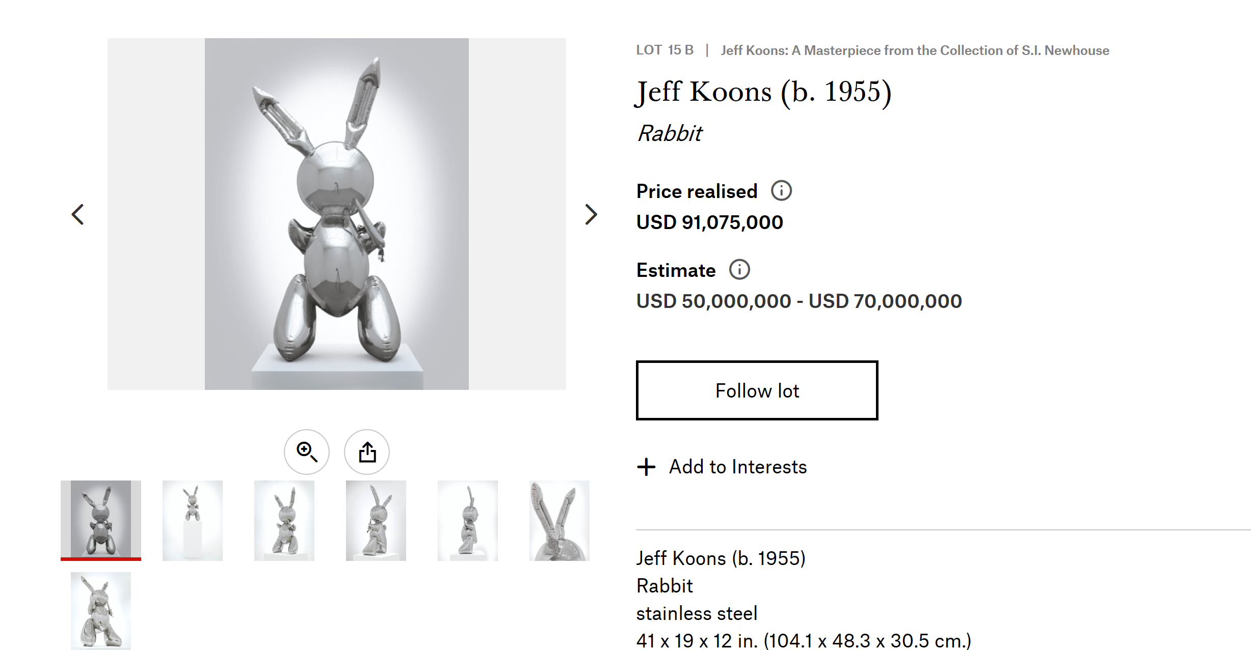 Jeff Koons (b. 1955) Rabbit